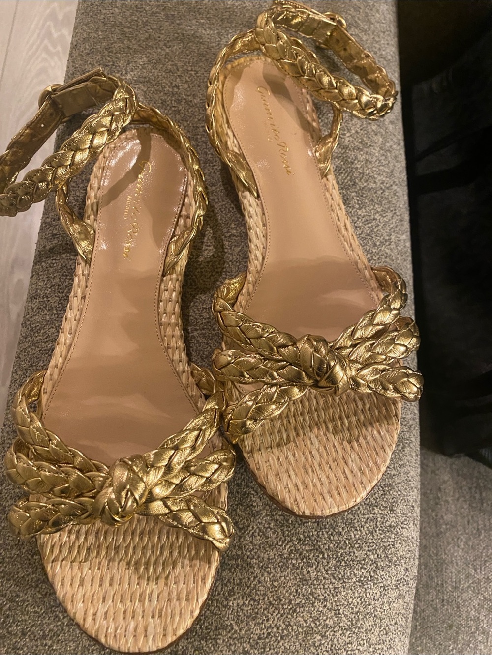 Gianvito Rossi Metallic Gold Braided Leather Sandals